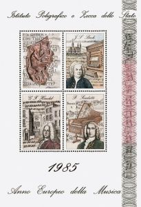 FOGLIETTO ERINNOFILO ANNO EUROPEO DELLA MUSICA 1985 CON 4 CARTOLINE