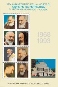 FOGLIETTO ERINNOFILO XXV ANNIVERSARIO DELLA MORTE DI PADRE PIO DA PIETRELCINA 1993