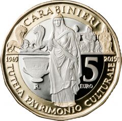 5 euro 50° Anniversario della fondazione del Comando Carabinieri per la Tutela del Patrimonio Culturale